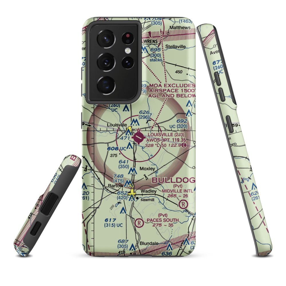 Louisville Municipal Airport (2J3) VFR Sectional Samsung Phone Case Samsung Galaxy S21 Ultra model shown