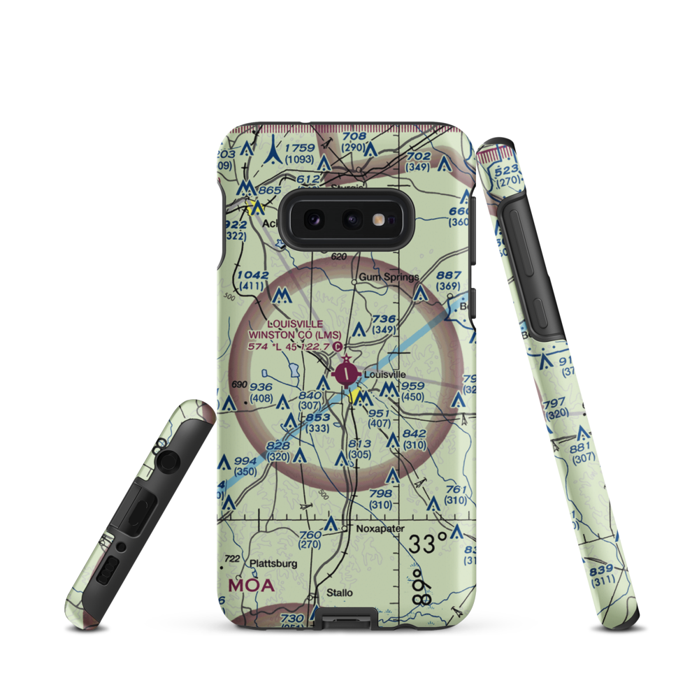 Louisville Winston County Airport (LMS) VFR Sectional Samsung Phone Case Samsung Galaxy S10 Plus model shown