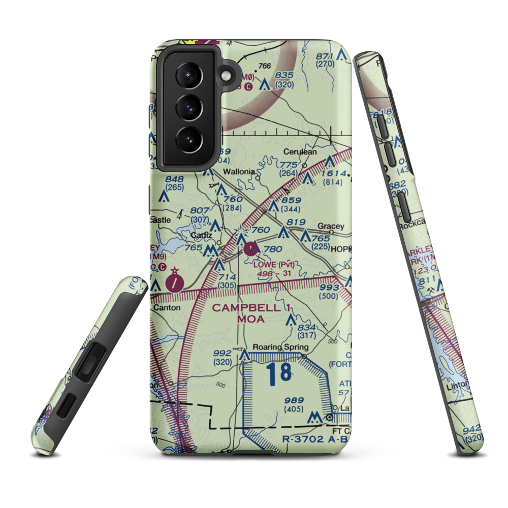Lowe Airport (5KY5) VFR Sectional Samsung Phone Case Samsung Galaxy S21 Plus model shown