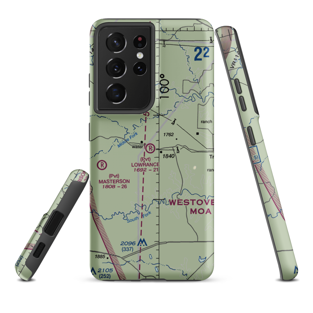 Lowrance Ranch Airport (26TX) VFR Sectional Samsung Phone Case Samsung Galaxy S21 Plus model shown