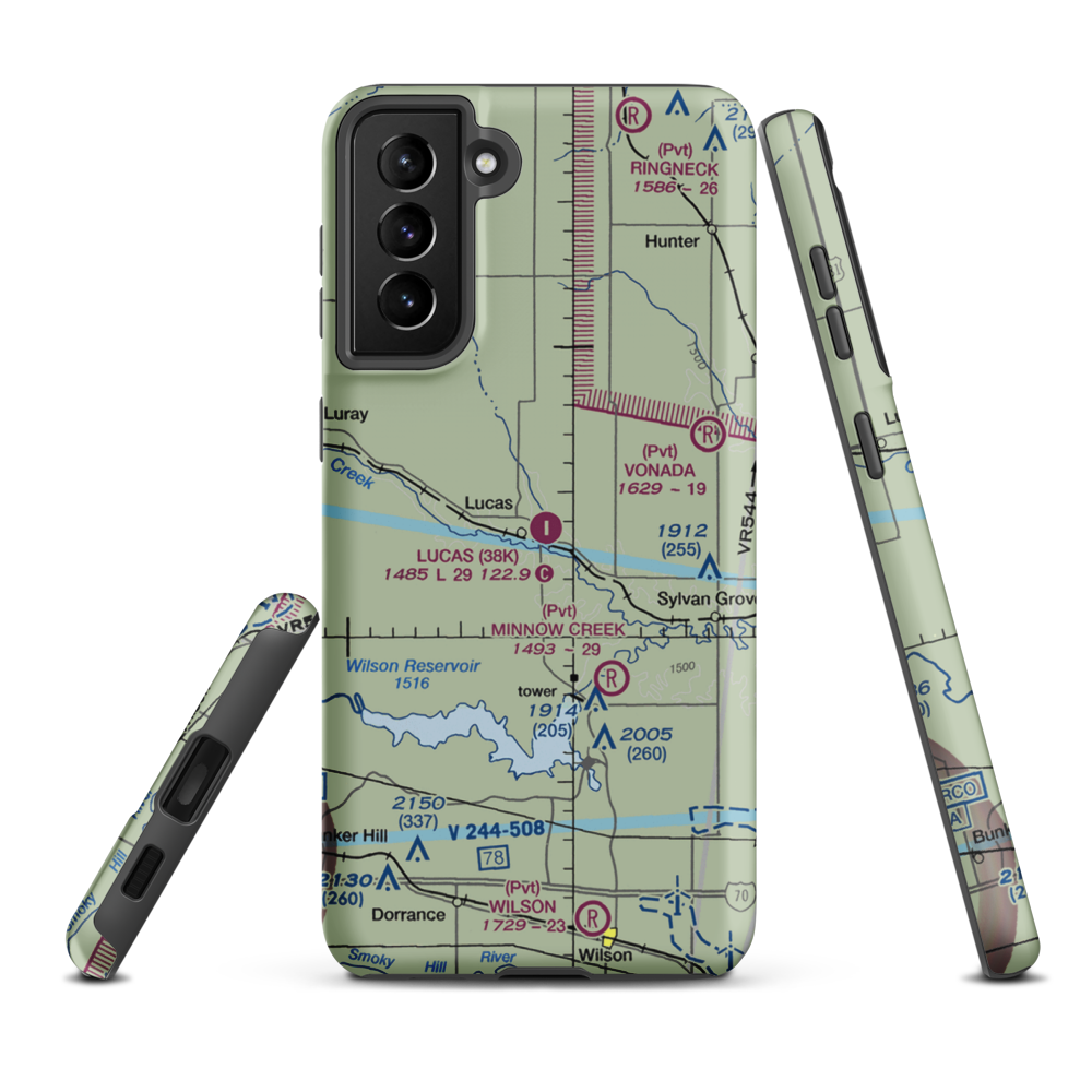 Lucas Airport (38K) VFR Sectional Samsung Phone Case Samsung Galaxy S21 Plus model shown