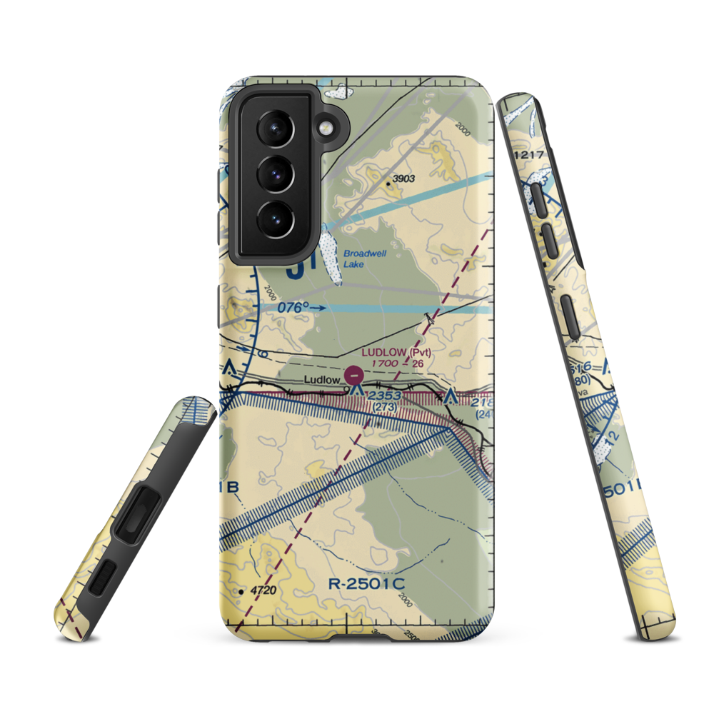 Ludlow Airport (5CA4) VFR Sectional Samsung Phone Case Samsung Galaxy S21 FE model shown