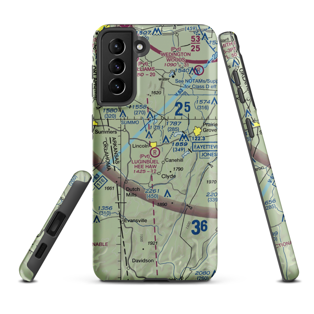 Luginbuel Hee Haw Airport (68AR) VFR Sectional Samsung Phone Case Samsung Galaxy S21 Plus model shown
