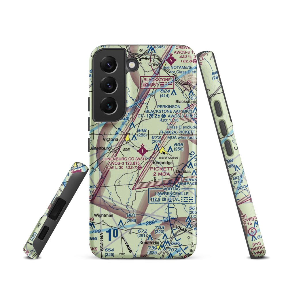 Lunenburg County Airport (W31) VFR Sectional Samsung Phone Case Samsung Galaxy S22 model shown