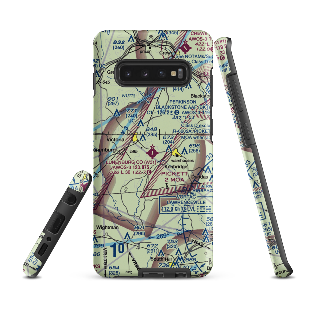 Lunenburg County Airport (W31) VFR Sectional Samsung Phone Case Samsung Galaxy S10e model shown
