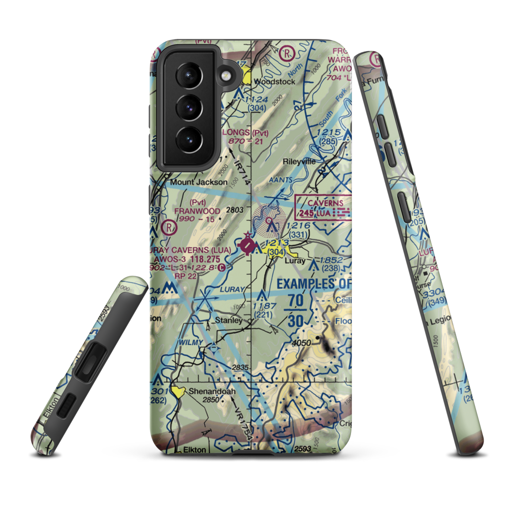 Luray Caverns Airport (LUA) VFR Sectional Samsung Phone Case Samsung Galaxy S21 FE model shown