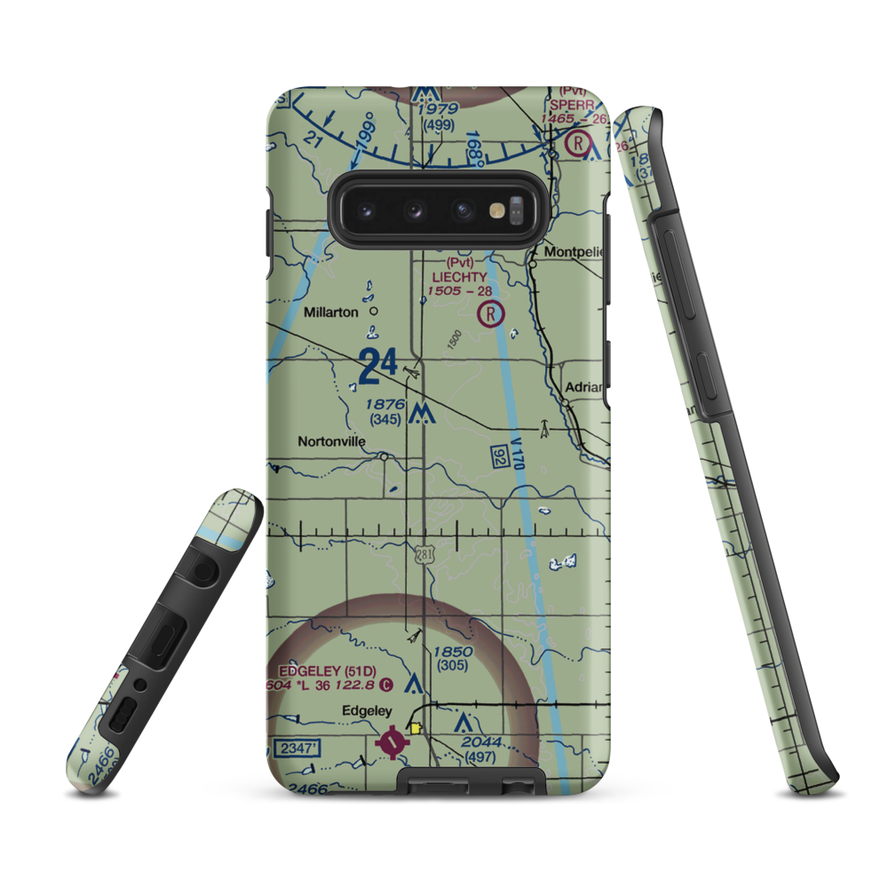 M Heart Ranch Airport (73ND) VFR Sectional Samsung Phone Case Samsung Galaxy S10 Plus model shown