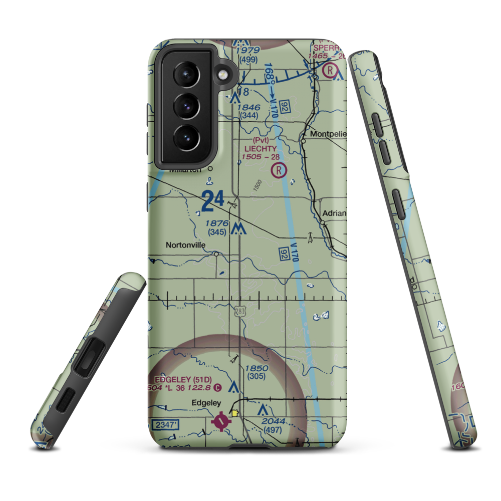 M Heart Ranch Airport (73ND) VFR Sectional Samsung Phone Case Samsung Galaxy S21 FE model shown