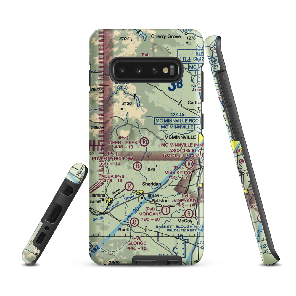 Mach-O Acres Airport (98OR) VFR Sectional Samsung Phone Case Samsung Galaxy S10 Plus model shown