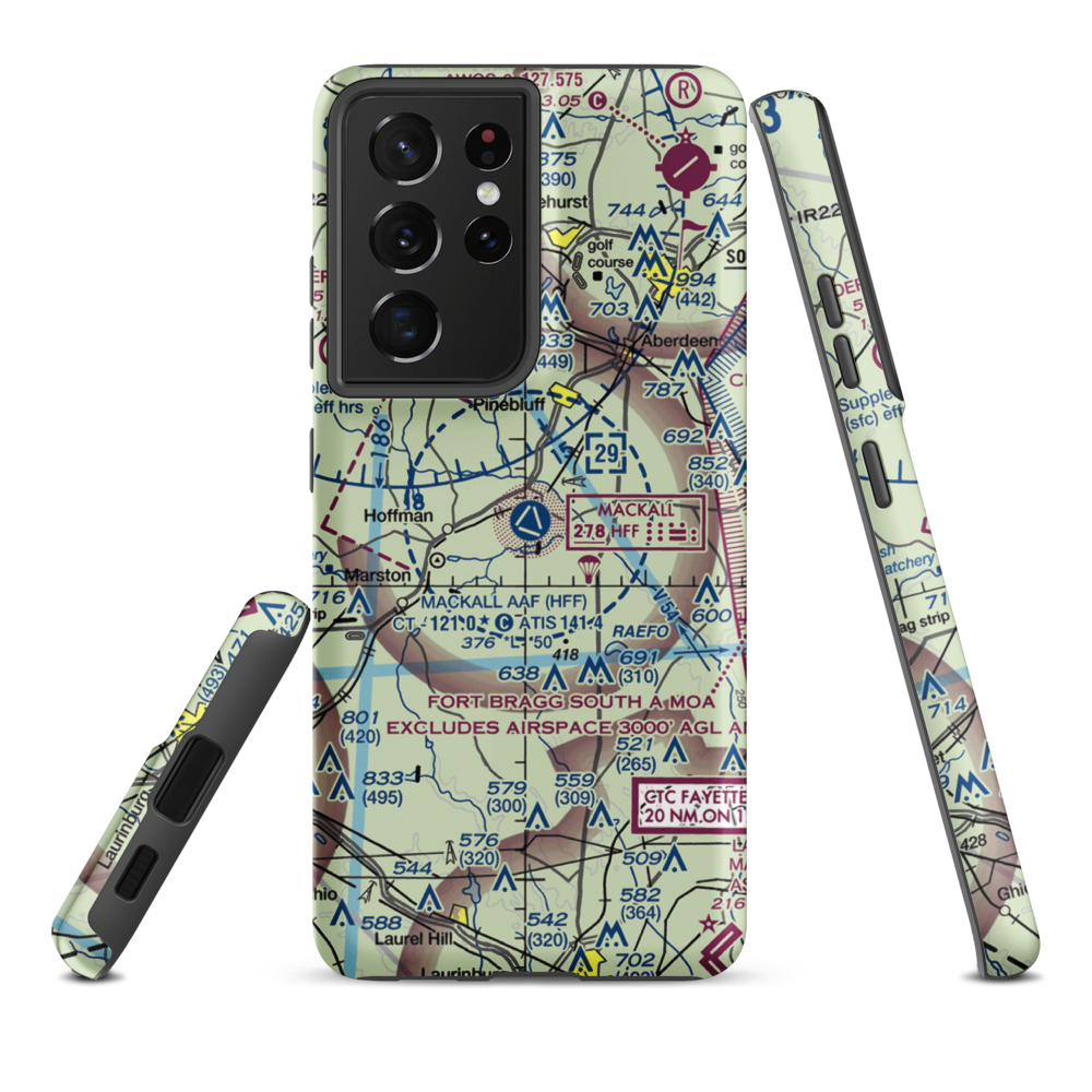 Mackall Army Air Field (HFF) VFR Sectional Samsung Phone Case Samsung Galaxy S21 Ultra model shown
