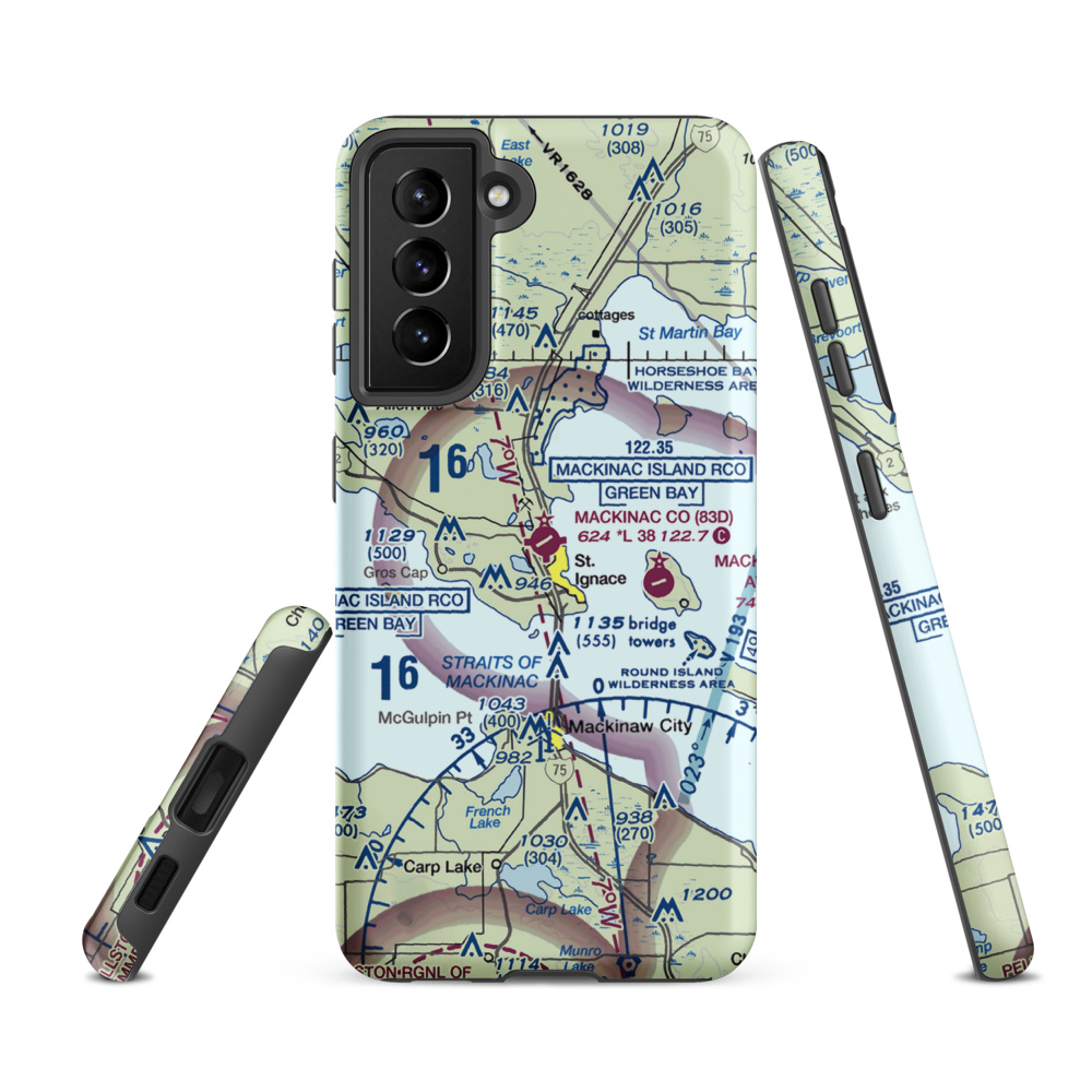 Mackinac County Airport (83D) VFR Sectional Samsung Phone Case Samsung Galaxy S21 FE model shown
