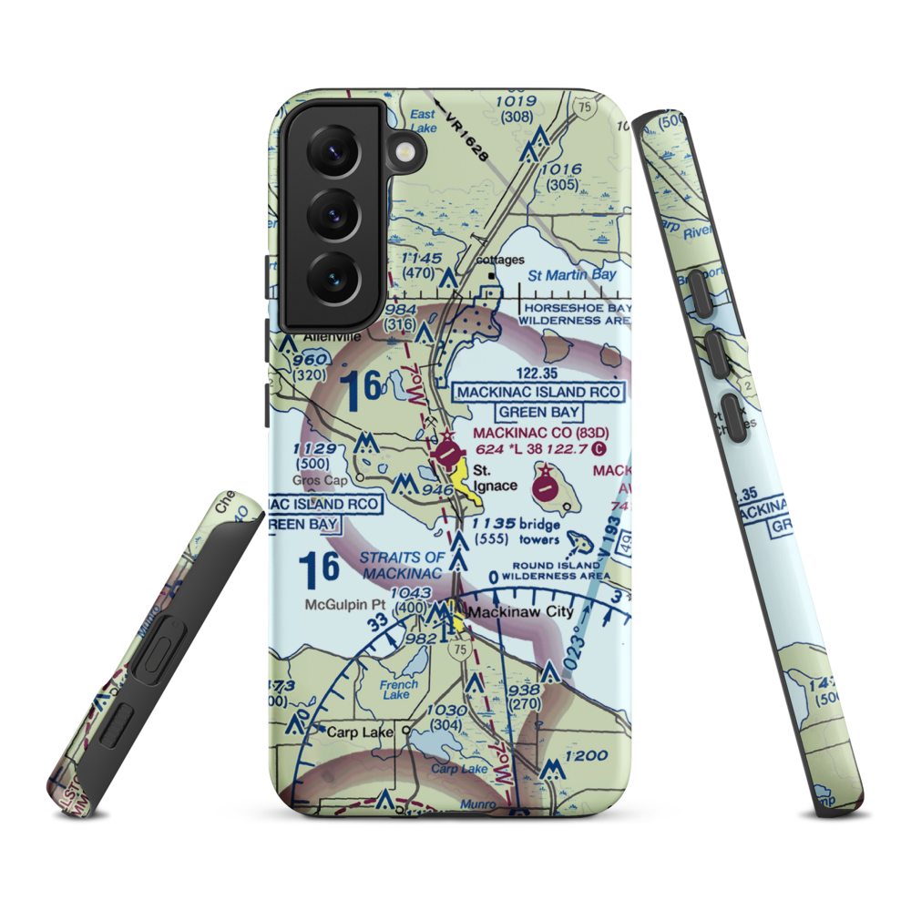 Mackinac County Airport (83D) VFR Sectional Samsung Phone Case Samsung Galaxy S22 Plus model shown