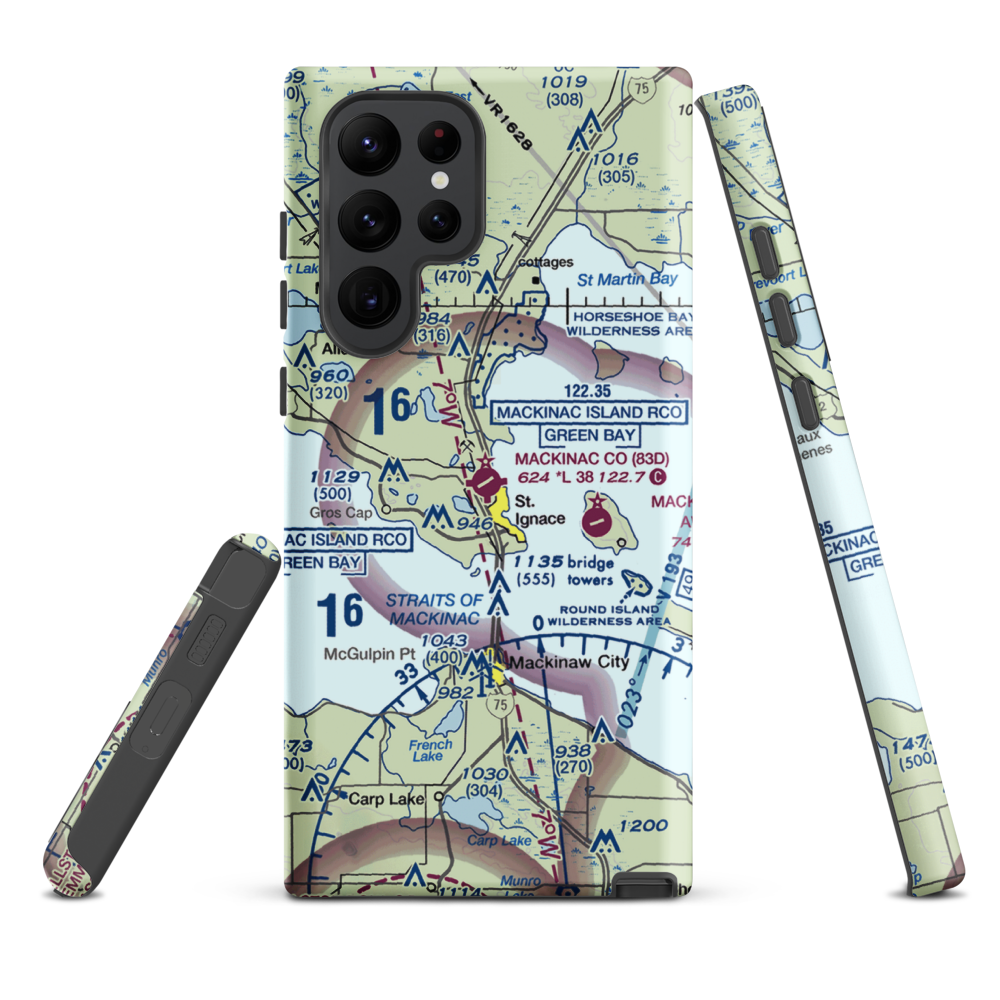 Mackinac County Airport (83D) VFR Sectional Samsung Phone Case Samsung Galaxy S22 Ultra model shown