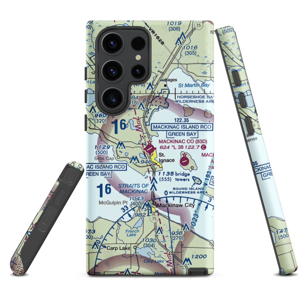 Mackinac County Airport (83D) VFR Sectional Samsung Phone Case Samsung Galaxy S23 Ultra model shown