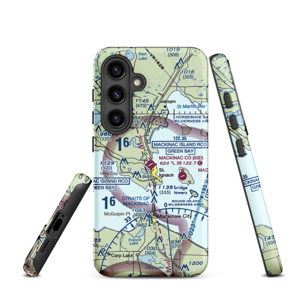 Mackinac County Airport (83D) VFR Sectional Samsung Phone Case Samsung Galaxy S24 model shown
