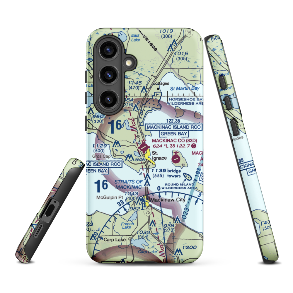 Mackinac County Airport (83D) VFR Sectional Samsung Phone Case Samsung Galaxy S24 Plus model shown