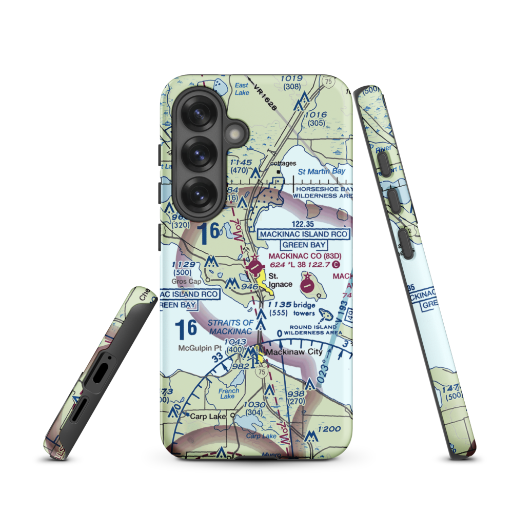 Mackinac County Airport (83D) VFR Sectional Samsung Phone Case Samsung Galaxy S25 model shown