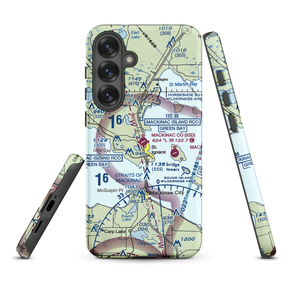 Mackinac County Airport (83D) VFR Sectional Samsung Phone Case Samsung Galaxy S25 Plus model shown