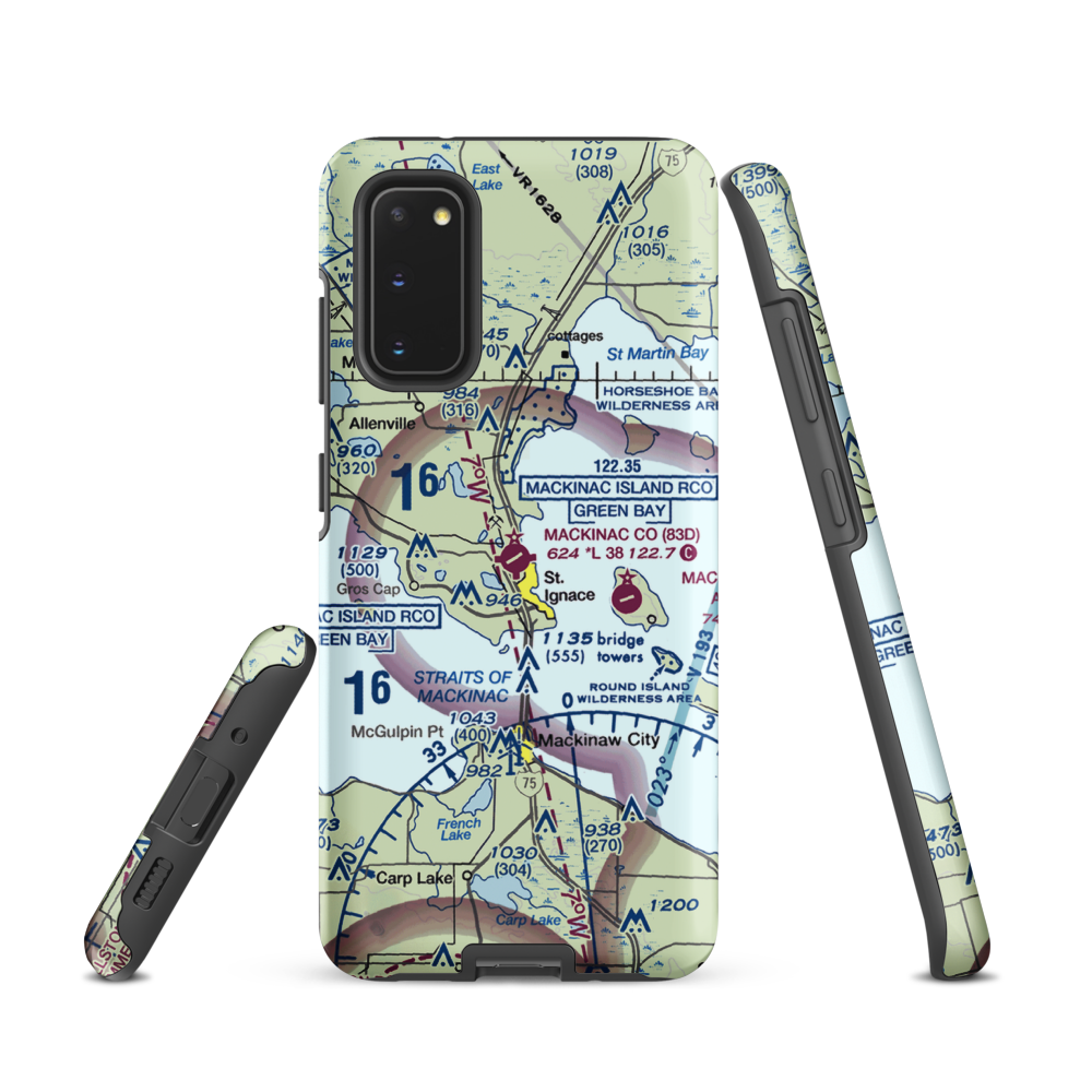 Mackinac County Airport (83D) VFR Sectional Samsung Phone Case Samsung Galaxy S20 model shown