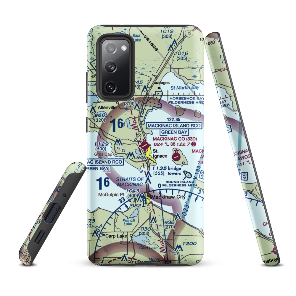 Mackinac County Airport (83D) VFR Sectional Samsung Phone Case Samsung Galaxy S20 FE model shown