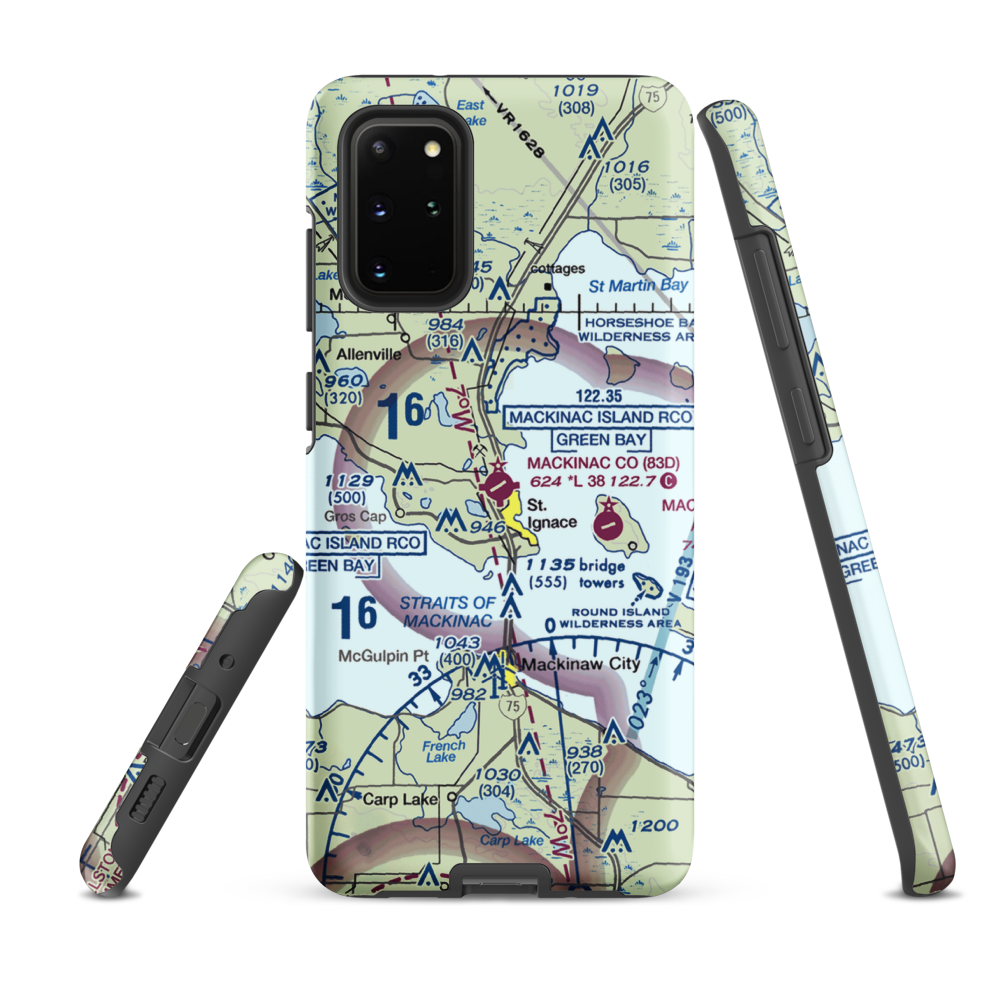 Mackinac County Airport (83D) VFR Sectional Samsung Phone Case Samsung Galaxy S20 Plus model shown