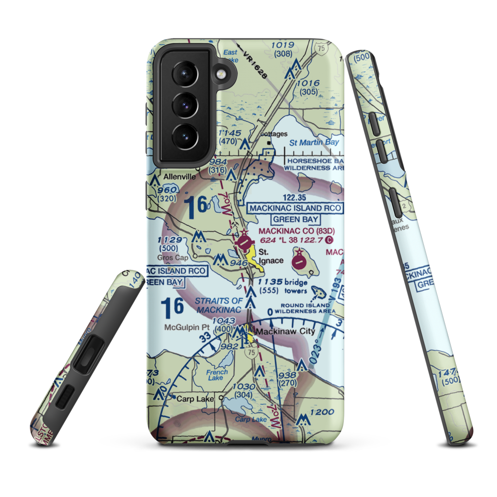 Mackinac County Airport (83D) VFR Sectional Samsung Phone Case Samsung Galaxy S21 Plus model shown