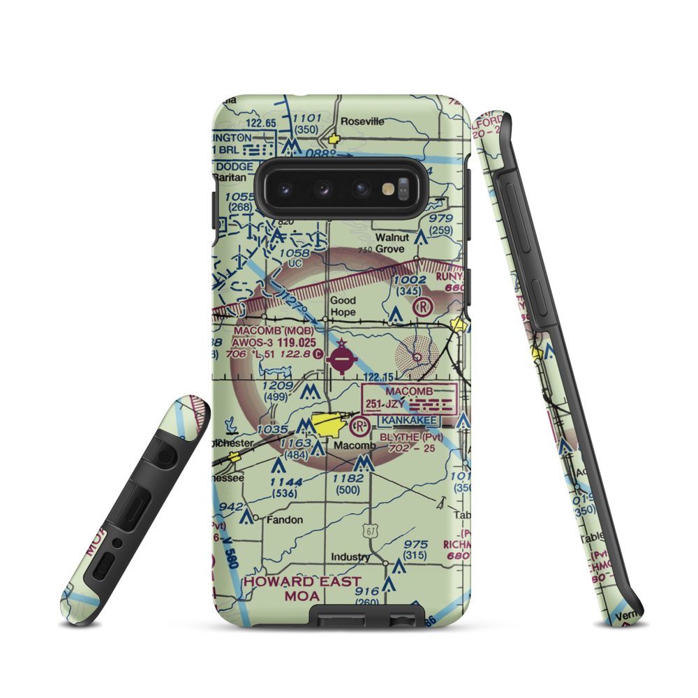 Macomb Municipal Airport (MQB) VFR Sectional Samsung Phone Case Samsung Galaxy S10 model shown