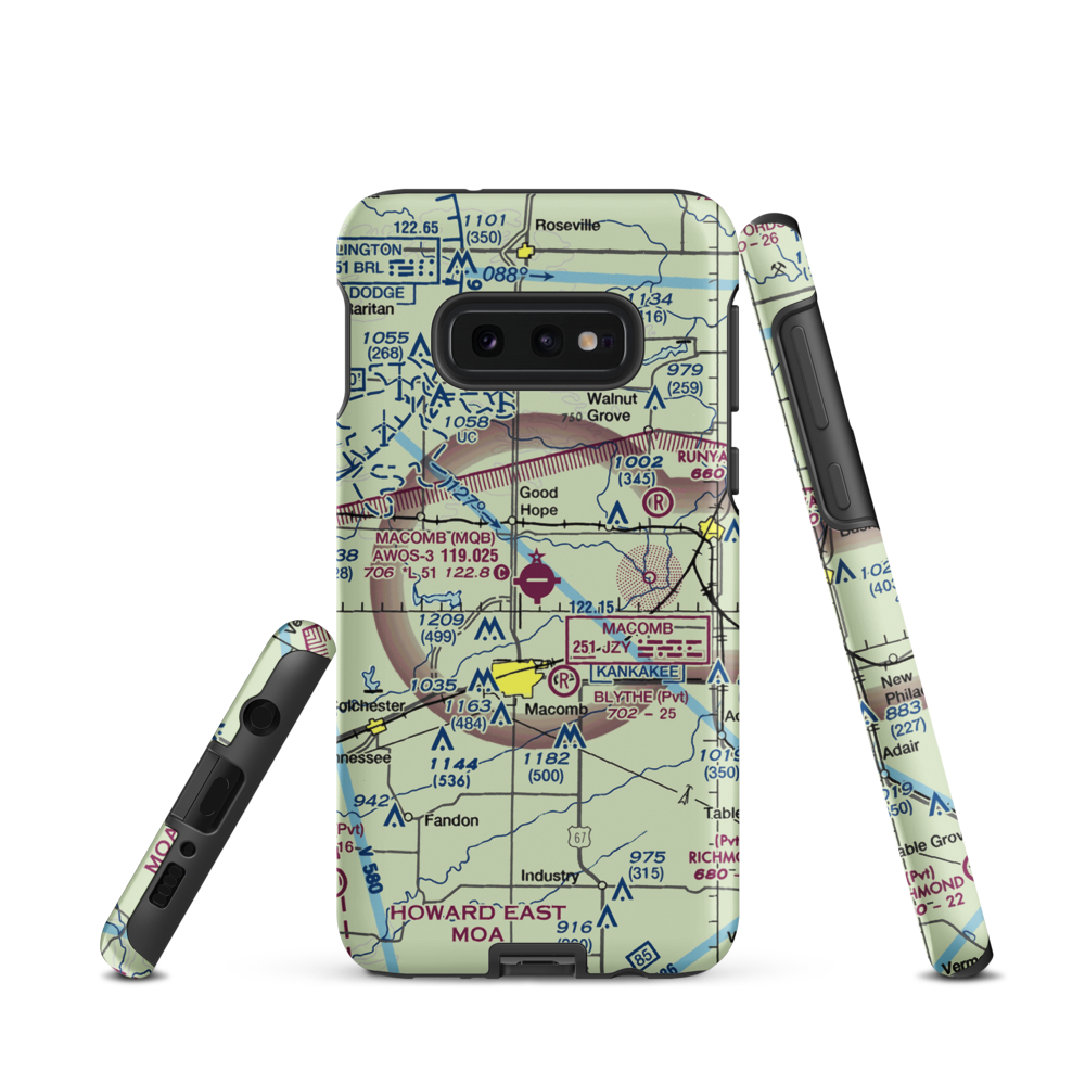Macomb Municipal Airport (MQB) VFR Sectional Samsung Phone Case Samsung Galaxy S10e model shown