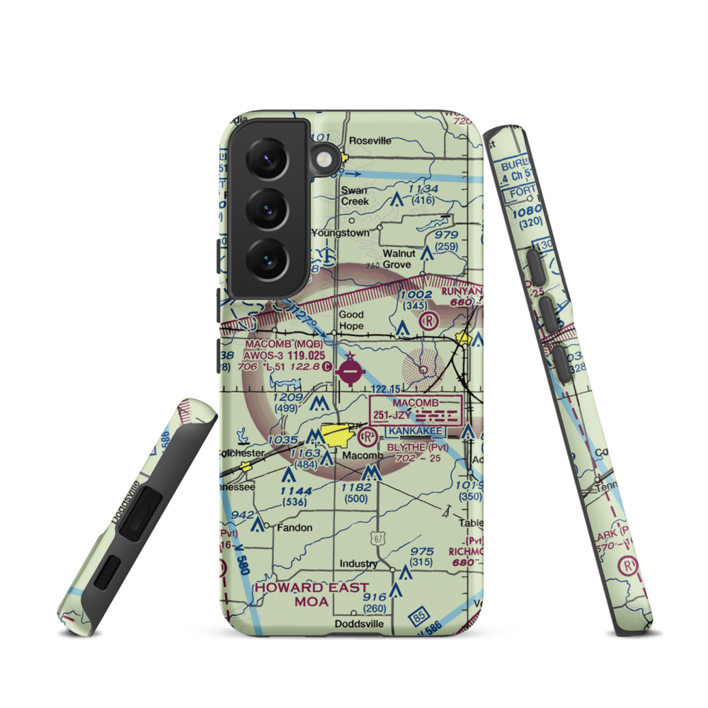 Macomb Municipal Airport (MQB) VFR Sectional Samsung Phone Case Samsung Galaxy S22 model shown