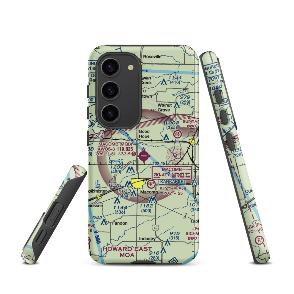 Macomb Municipal Airport (MQB) VFR Sectional Samsung Phone Case Samsung Galaxy S23 model shown