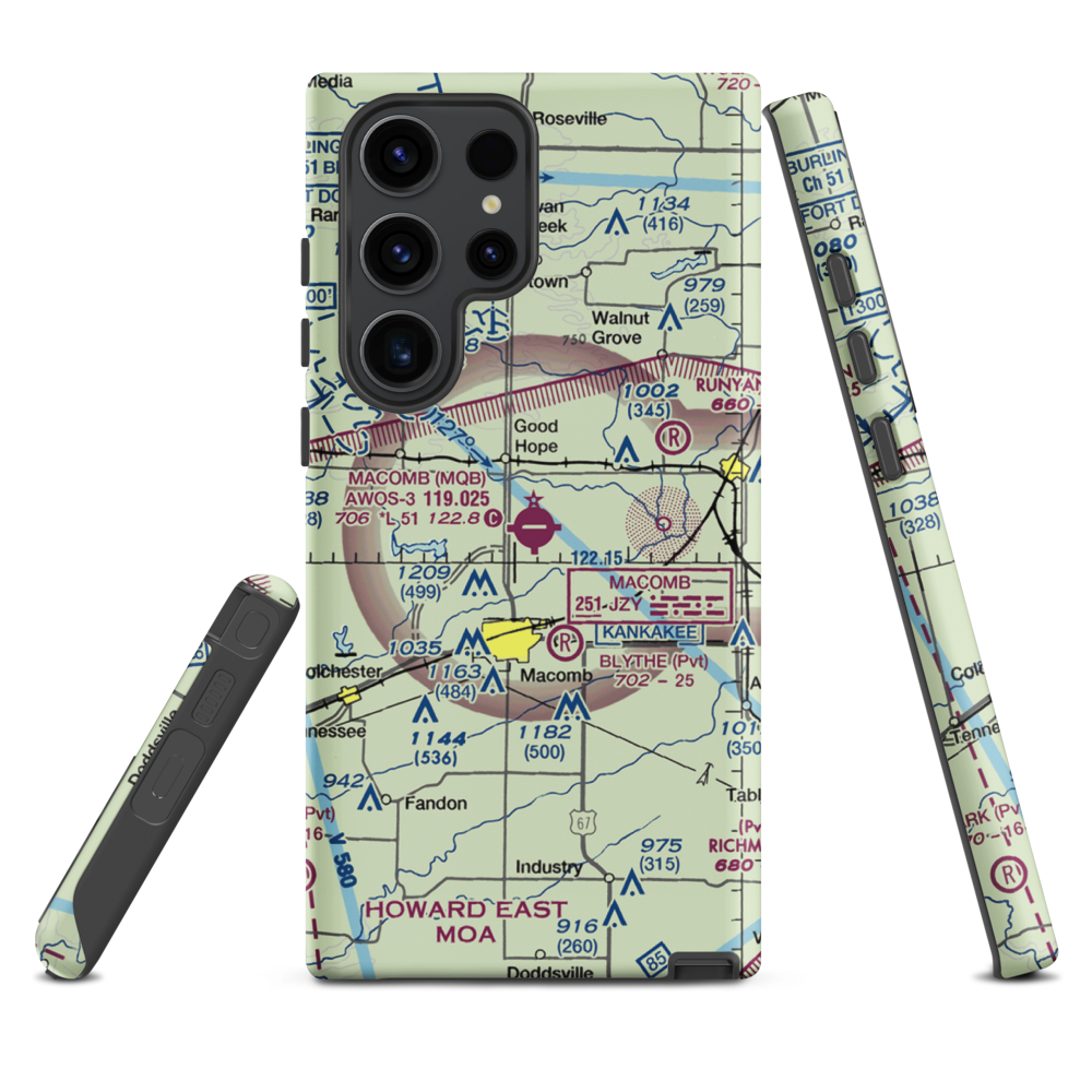 Macomb Municipal Airport (MQB) VFR Sectional Samsung Phone Case Samsung Galaxy S23 Ultra model shown