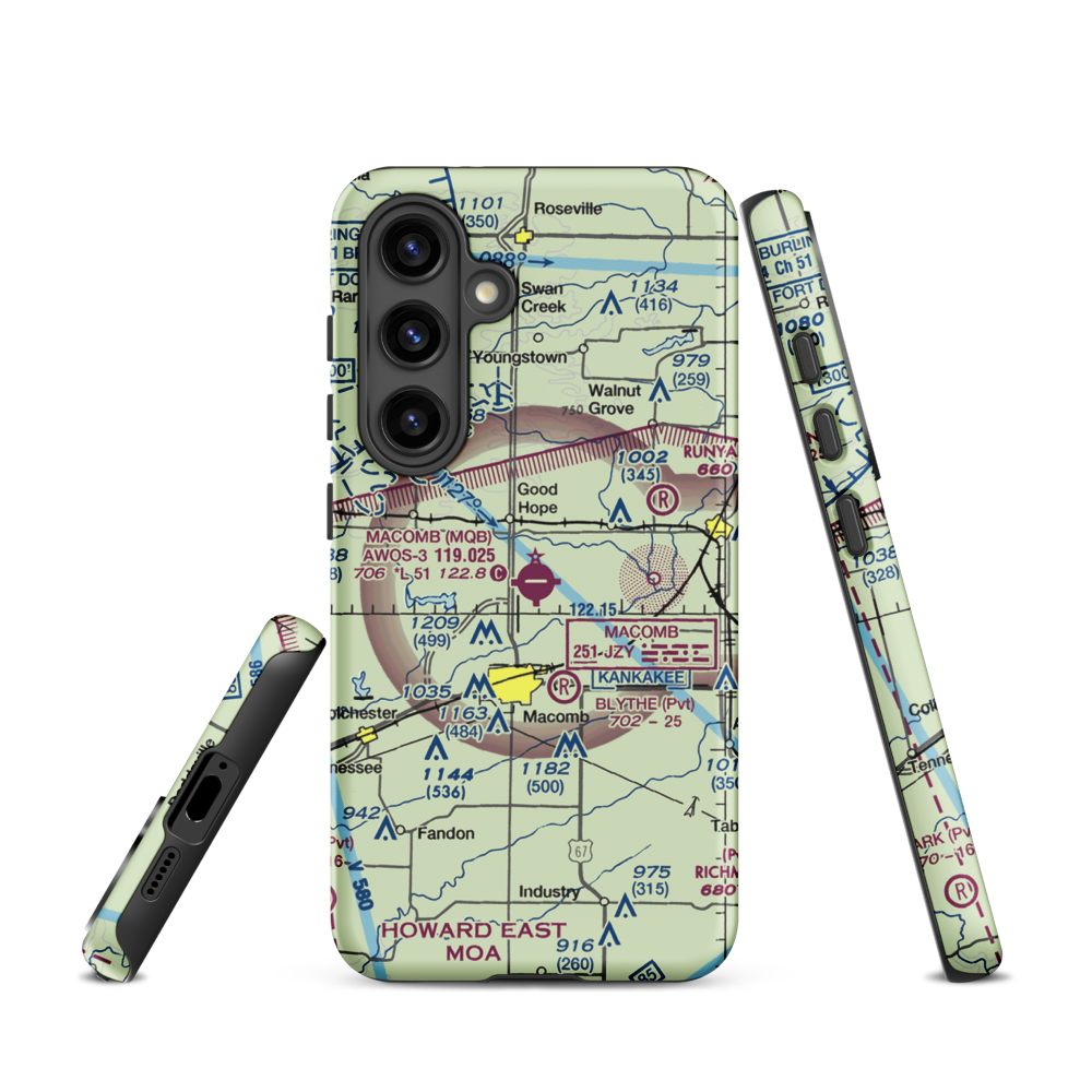 Macomb Municipal Airport (MQB) VFR Sectional Samsung Phone Case Samsung Galaxy S24 model shown
