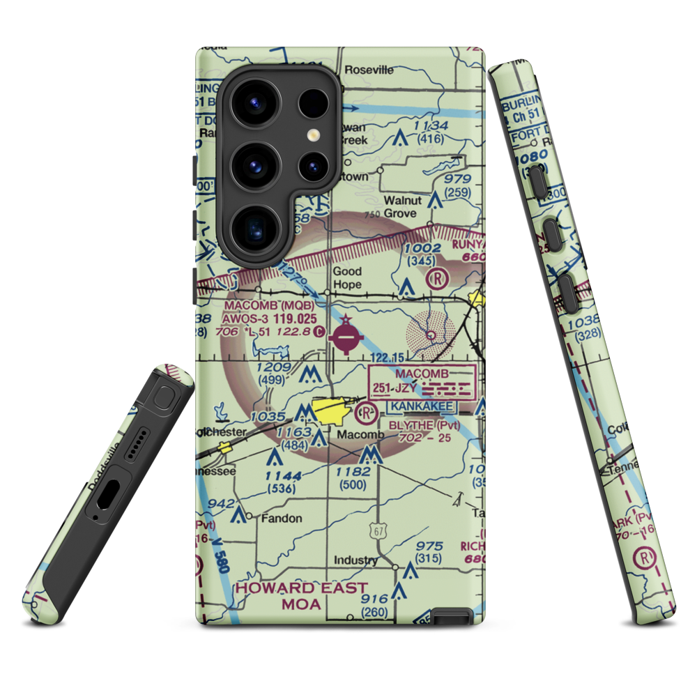 Macomb Municipal Airport (MQB) VFR Sectional Samsung Phone Case Samsung Galaxy S24 Ultra model shown