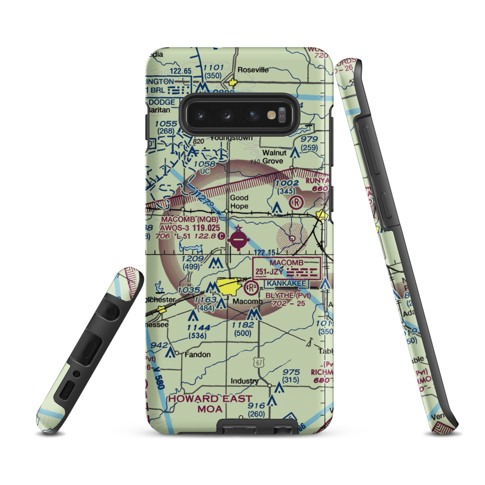 Macomb Municipal Airport (MQB) VFR Sectional Samsung Phone Case Samsung Galaxy S10 Plus model shown