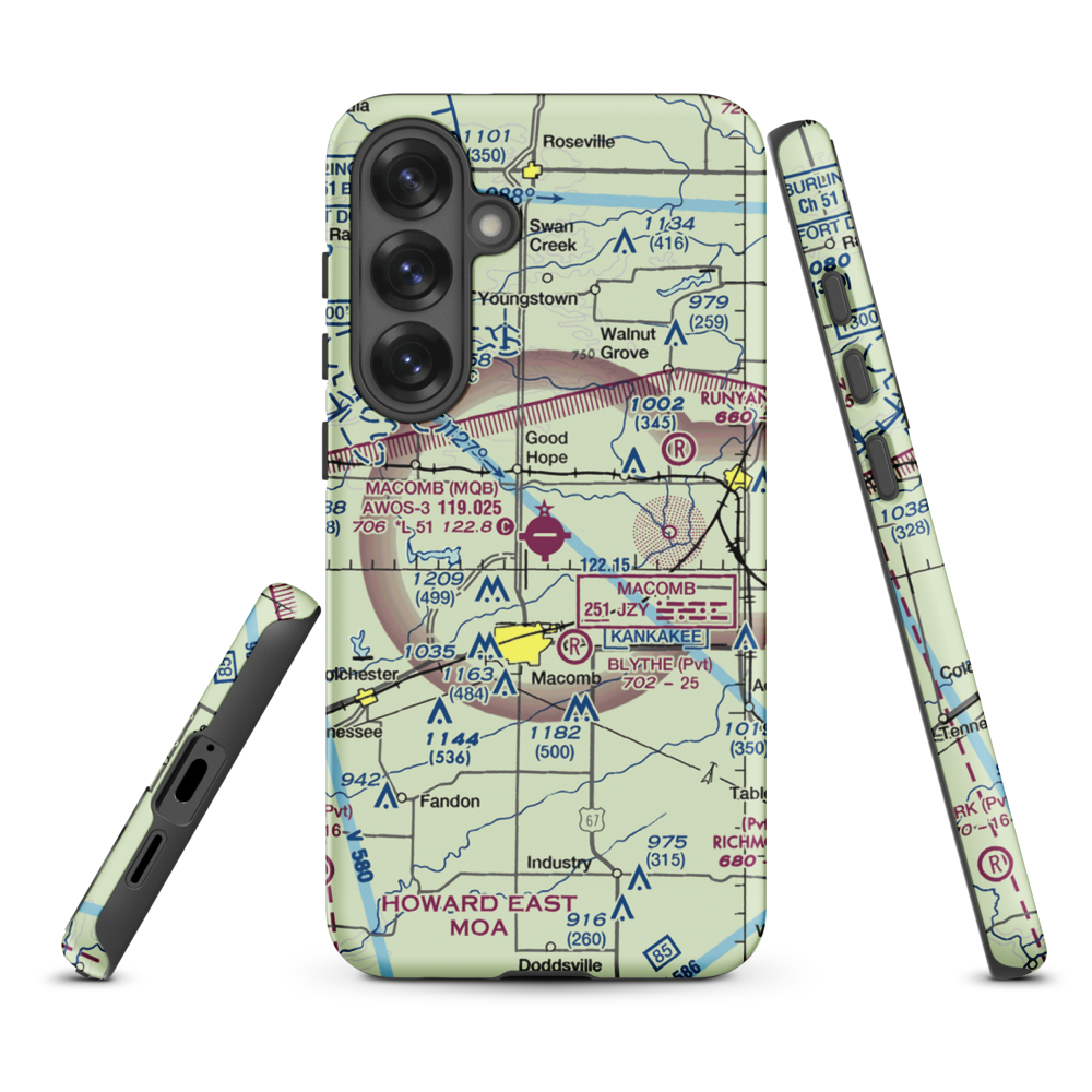 Macomb Municipal Airport (MQB) VFR Sectional Samsung Phone Case Samsung Galaxy S25 Plus model shown