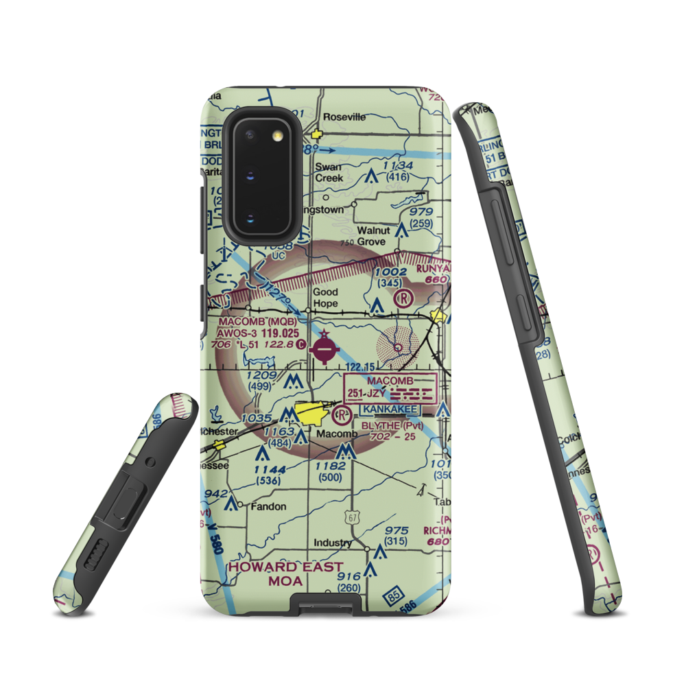 Macomb Municipal Airport (MQB) VFR Sectional Samsung Phone Case Samsung Galaxy S20 model shown