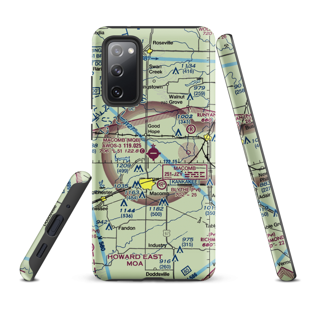 Macomb Municipal Airport (MQB) VFR Sectional Samsung Phone Case Samsung Galaxy S20 FE model shown
