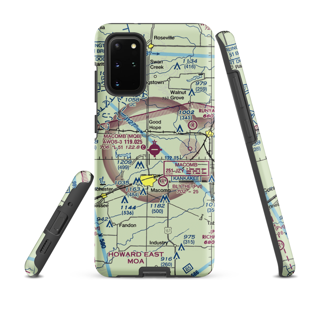 Macomb Municipal Airport (MQB) VFR Sectional Samsung Phone Case Samsung Galaxy S20 Plus model shown