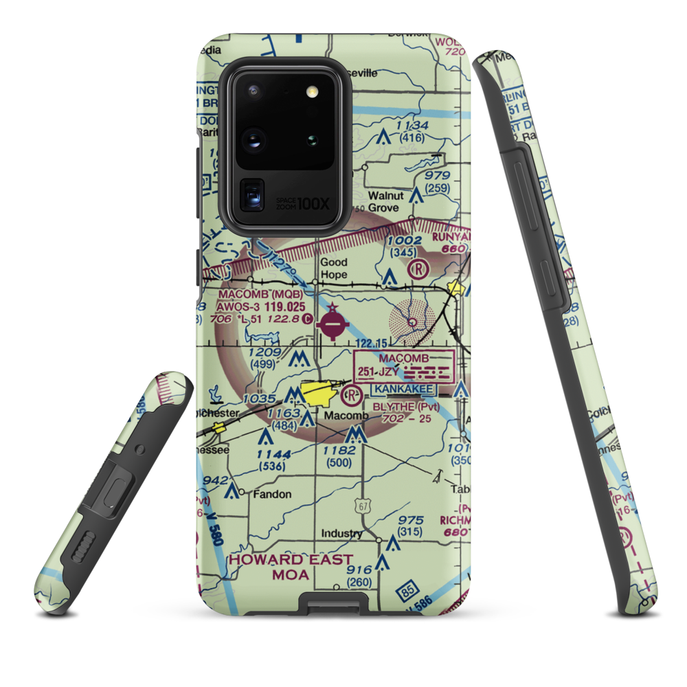 Macomb Municipal Airport (MQB) VFR Sectional Samsung Phone Case Samsung Galaxy S20 Ultra model shown