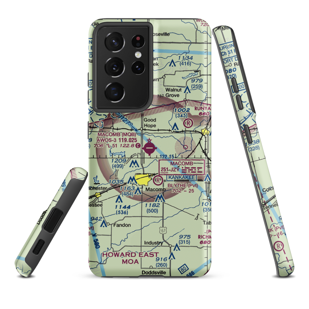 Macomb Municipal Airport (MQB) VFR Sectional Samsung Phone Case Samsung Galaxy S21 Ultra model shown