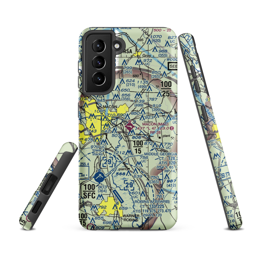 Macon Downtown Airport (MAC) VFR Sectional Samsung Phone Case Samsung Galaxy S21 FE model shown