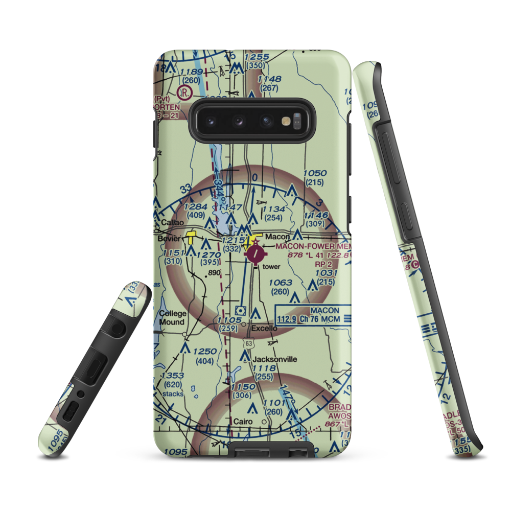Macon Fower Memorial Airport (K89) VFR Sectional Samsung Phone Case Samsung Galaxy S10 Plus model shown