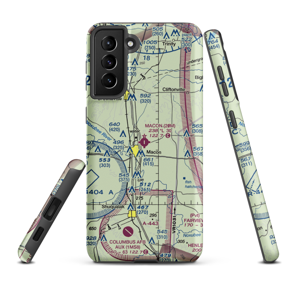 Macon Municipal Airport (20M) VFR Sectional Samsung Phone Case Samsung Galaxy S21 Plus model shown