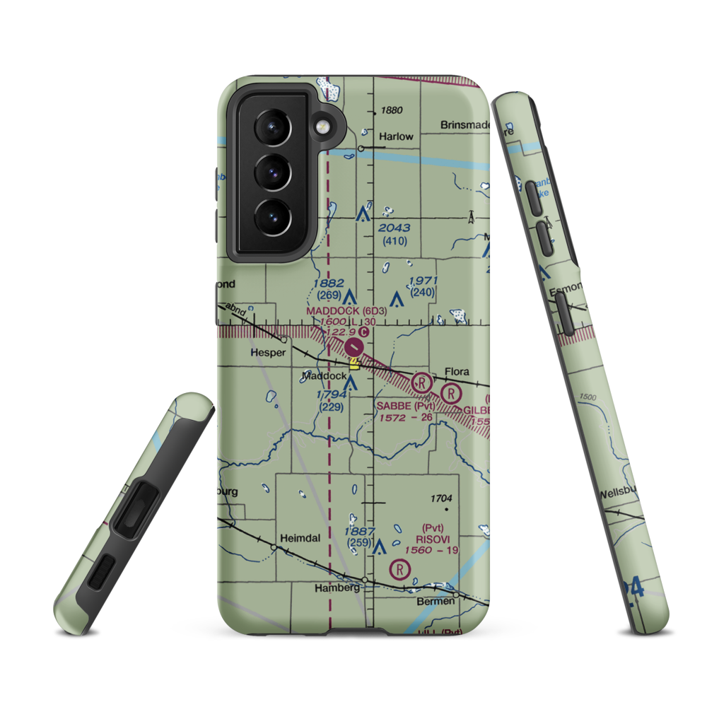 Maddock Municipal Airport (6D3) VFR Sectional Samsung Phone Case Samsung Galaxy S21 FE model shown