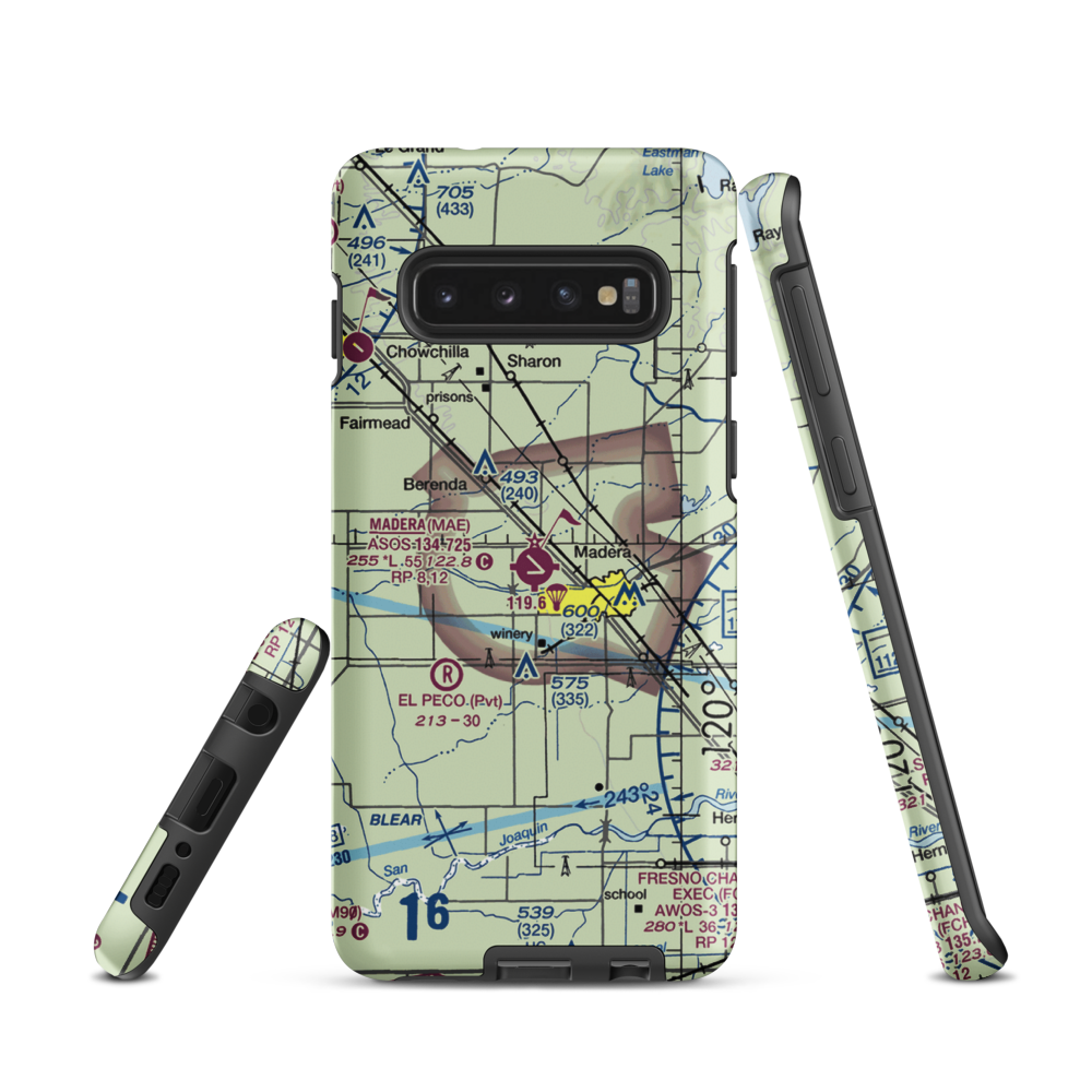 Madera Municipal Airport (MAE) VFR Sectional Samsung Phone Case Samsung Galaxy S10 model shown