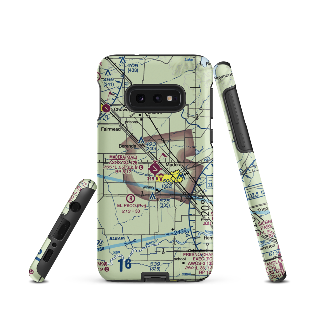 Madera Municipal Airport (MAE) VFR Sectional Samsung Phone Case Samsung Galaxy S10 Plus model shown