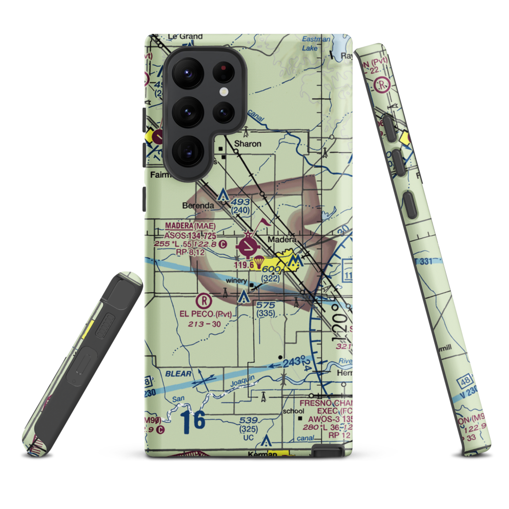 Madera Municipal Airport (MAE) VFR Sectional Samsung Phone Case Samsung Galaxy S22 Ultra model shown