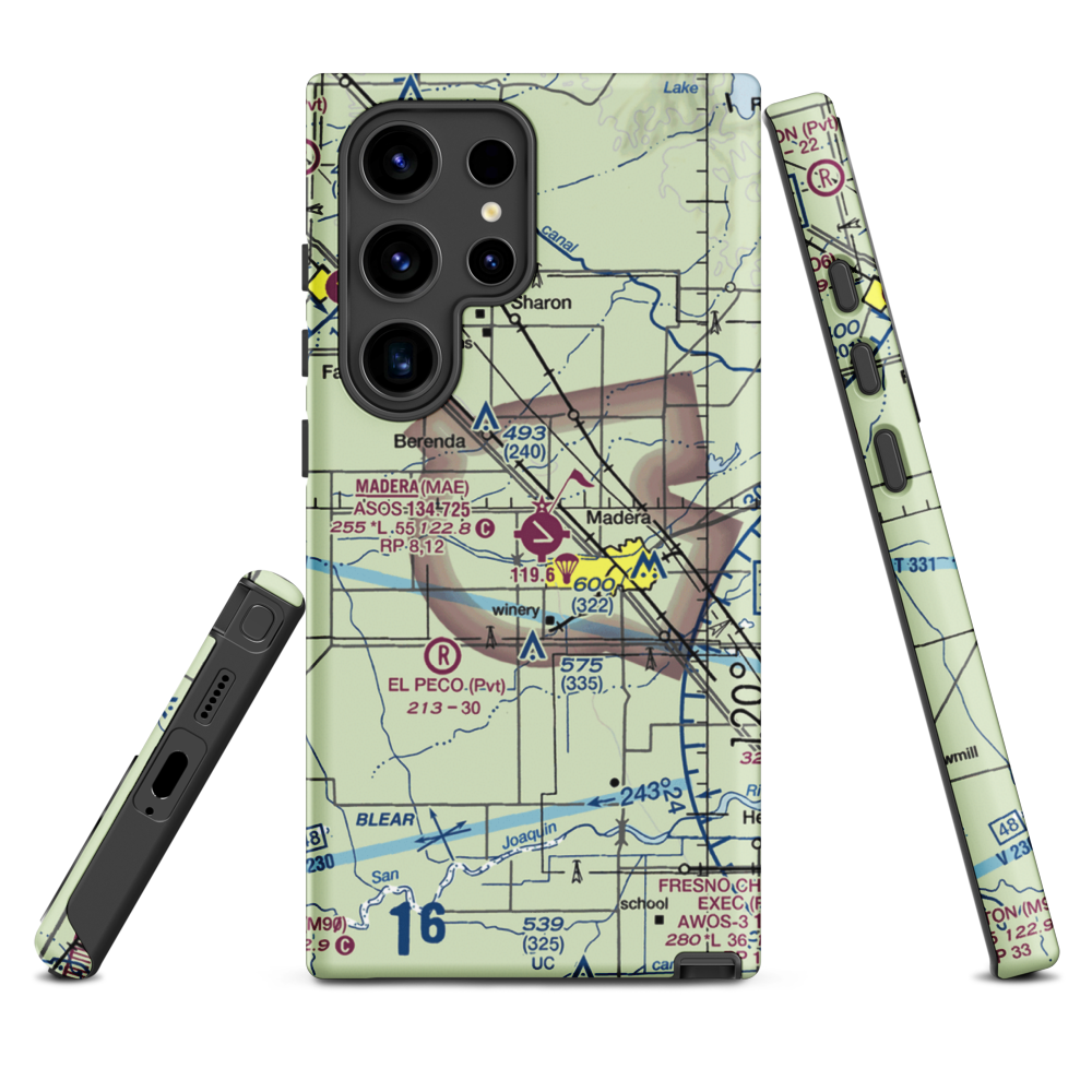 Madera Municipal Airport (MAE) VFR Sectional Samsung Phone Case Samsung Galaxy S24 Ultra model shown