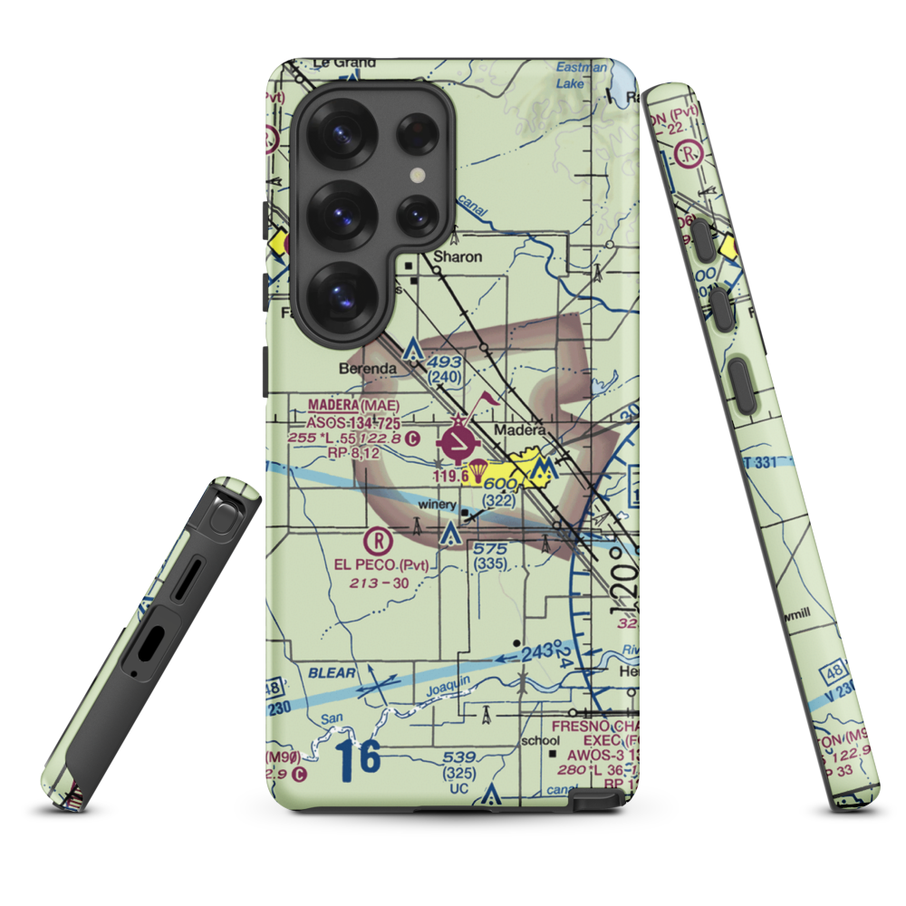 Madera Municipal Airport (MAE) VFR Sectional Samsung Phone Case Samsung Galaxy S25 Ultra model shown
