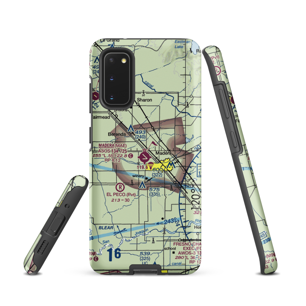 Madera Municipal Airport (MAE) VFR Sectional Samsung Phone Case Samsung Galaxy S20 model shown